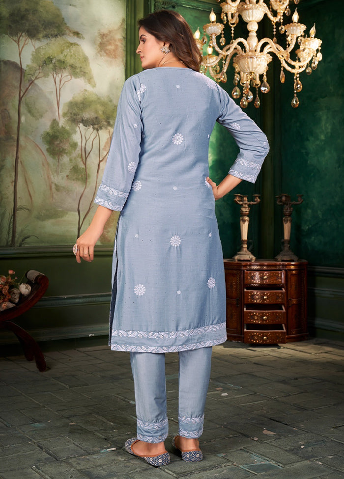 3 Pc Grey Readymade Silk Suit Set