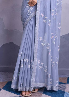 Grey Chiffon Silk Saree With Blouse Piece