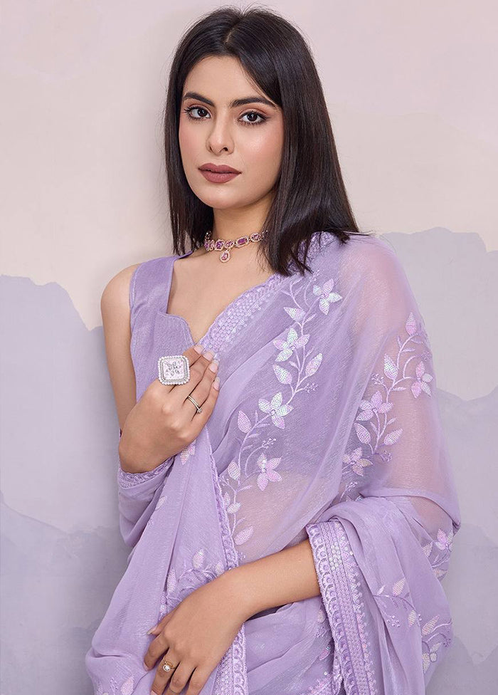 Lavender Chiffon Silk Saree With Blouse Piece