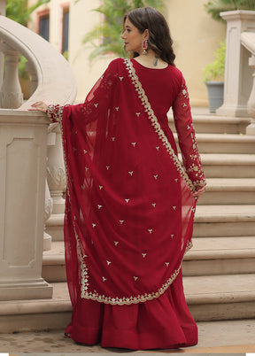 Maroon Readymade Silk Dupatta Indian Dress