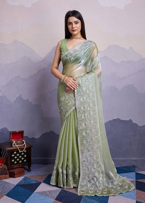 Pista Green Jimmy Choo Saree With Blouse Piece