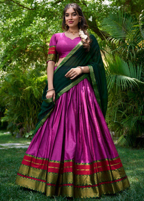 3 Pc Purple Cotton Semi Stitched Lehenga Set