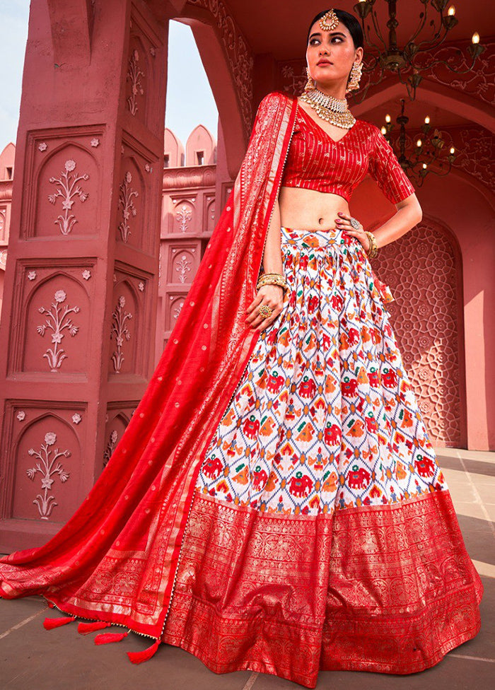 3 Pc Multicolor Silk Semi Stitched Lehenga Set