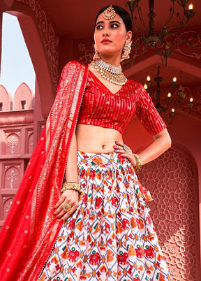 3 Pc Multicolor Silk Semi Stitched Lehenga Set