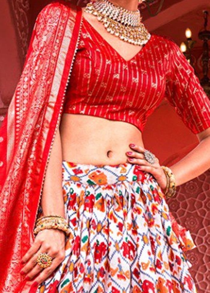 3 Pc Multicolor Silk Semi Stitched Lehenga Set