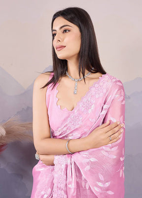 Pink Dupion Silk Saree With Blouse Piece