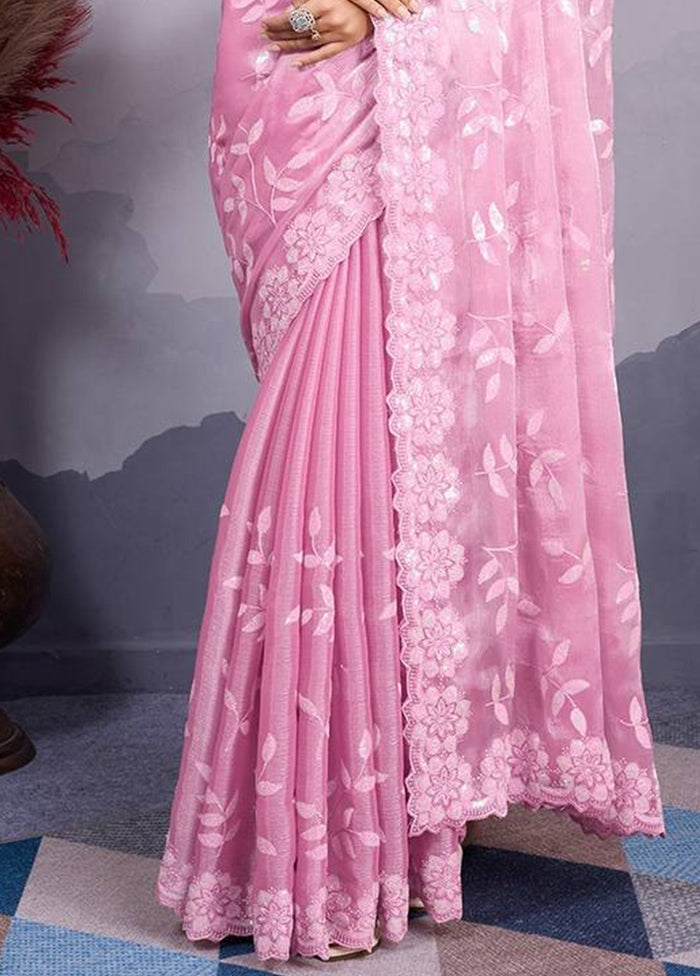 Pink Dupion Silk Saree With Blouse Piece