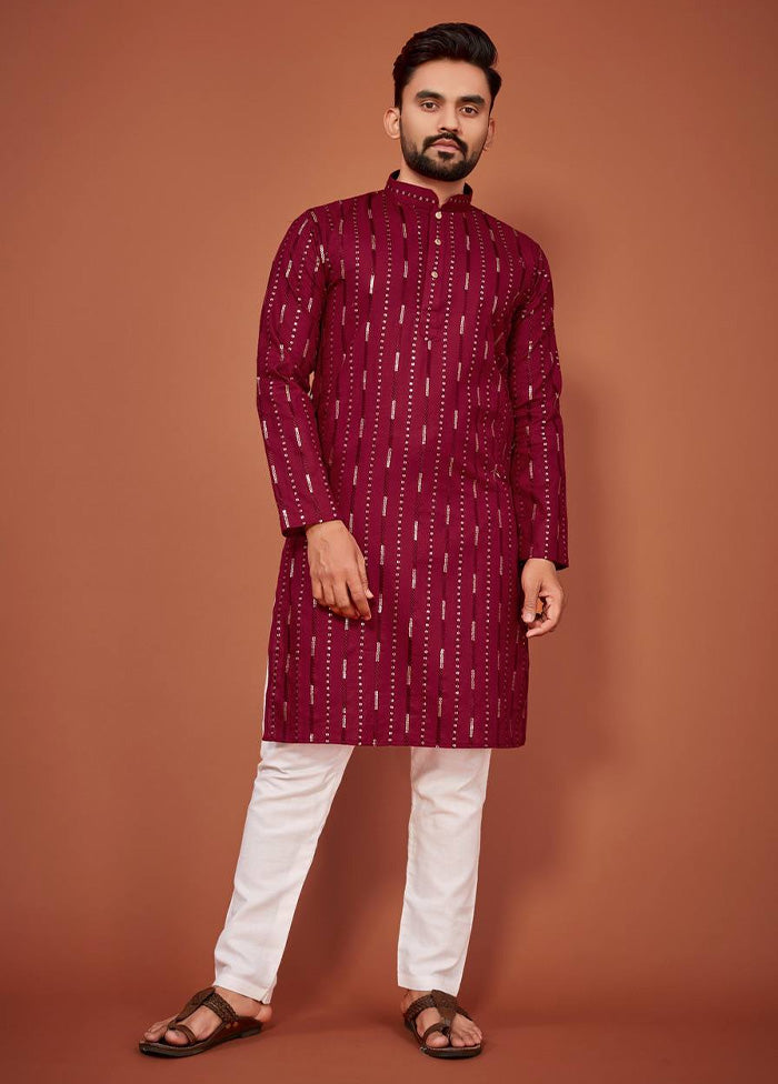 Maroon Cotton Kurta And Pajama Set