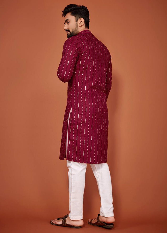 Maroon Cotton Kurta And Pajama Set