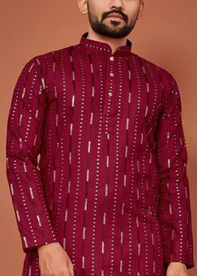 Maroon Cotton Kurta And Pajama Set