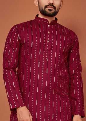 Maroon Cotton Kurta And Pajama Set