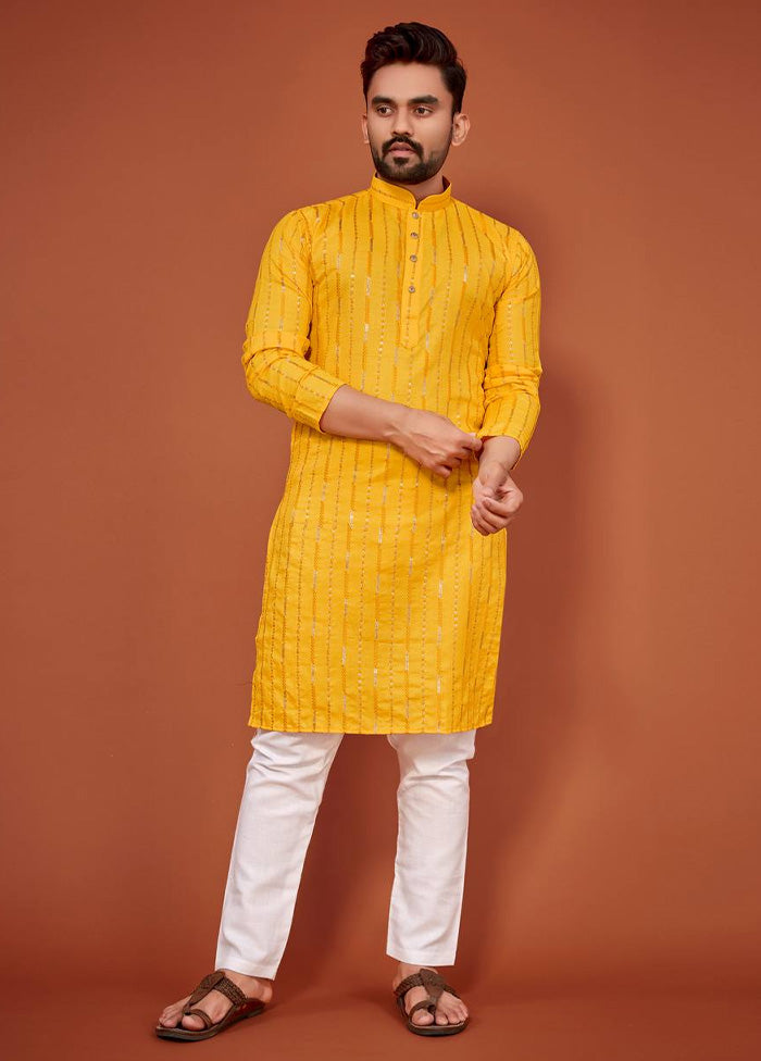 Yellow Cotton Kurta And Pajama Set