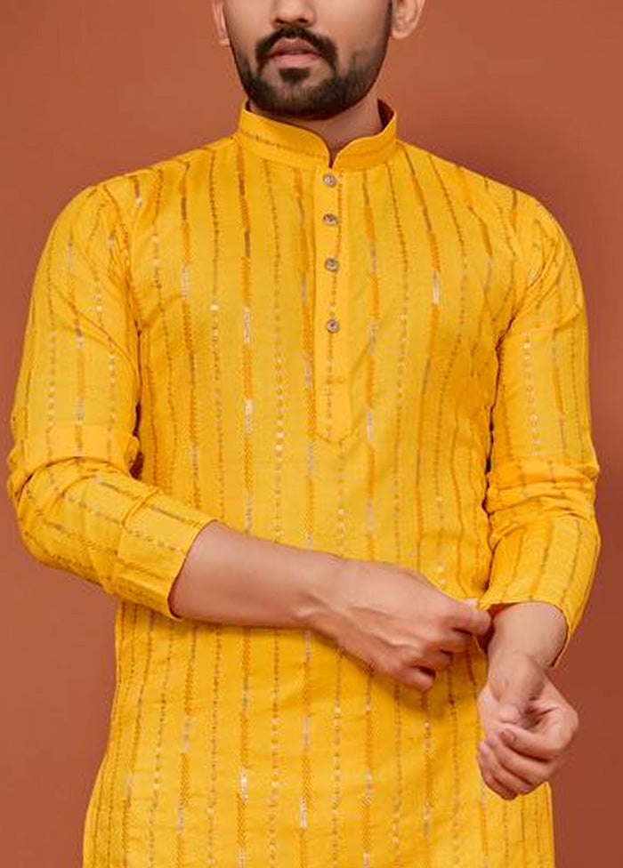 Yellow Cotton Kurta And Pajama Set