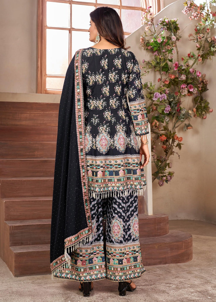 3 Pc Black Readymade Cotton Suit Set