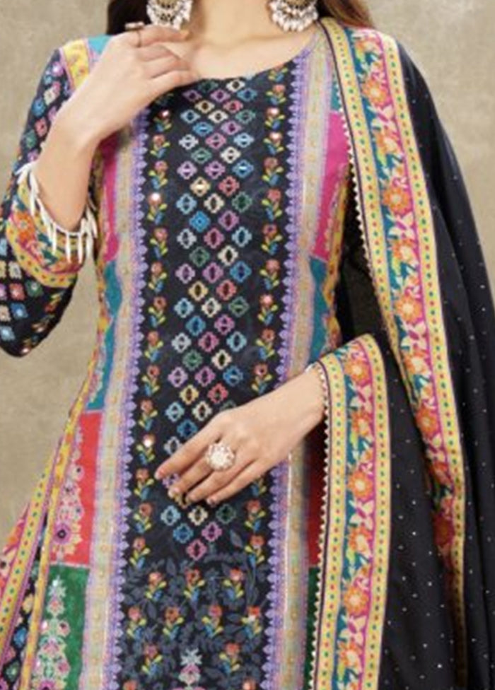 3 Pc Black Readymade Cotton Dupatta Suit Set