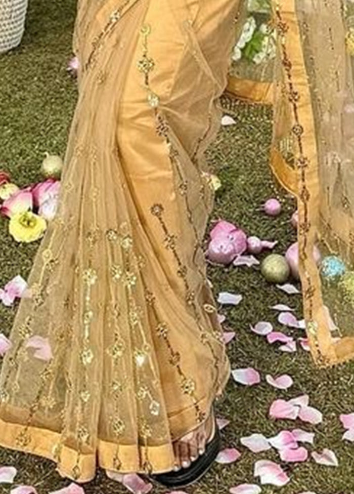 Gold Net Saree With Blouse Piece