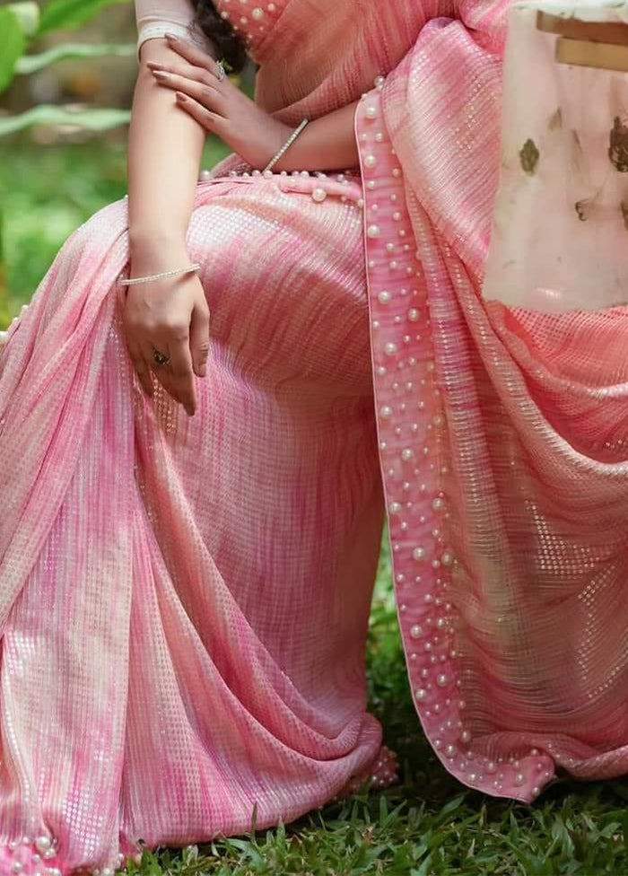 Baby Pink Georgette Saree With Blouse Piece