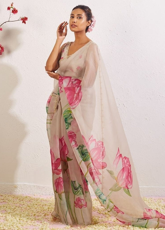 Off White Organza Saree With Blouse Piece