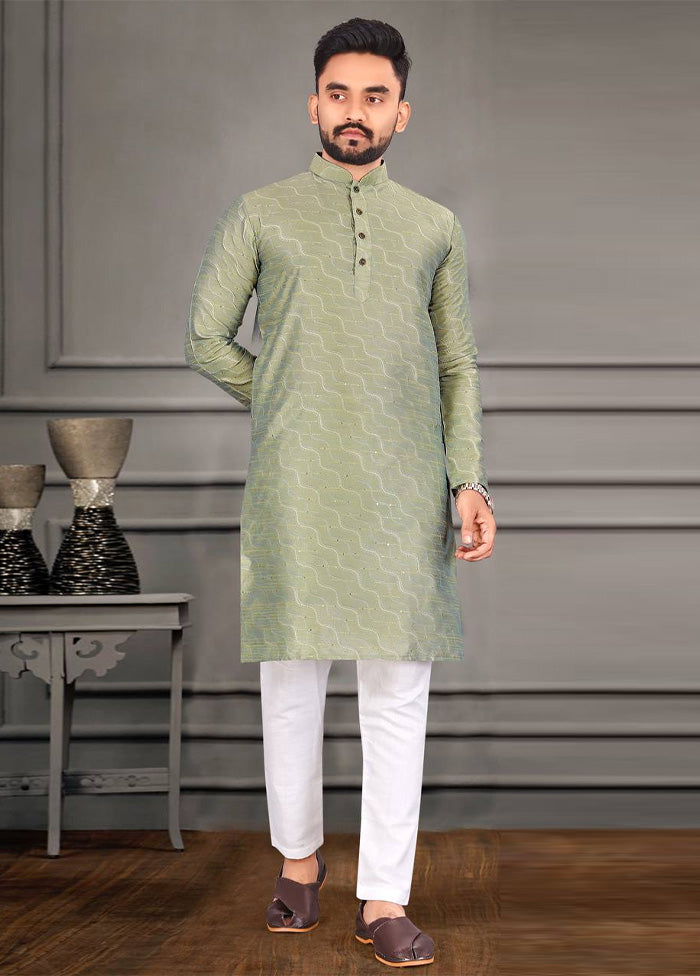 Sea Green Silk Kurta And Pajama Set