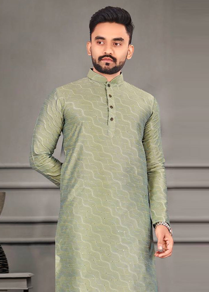 Sea Green Silk Kurta And Pajama Set