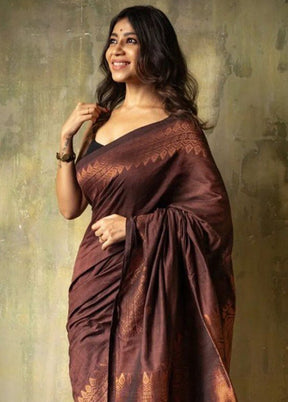 Coffee Banarasi Silk Saree With Blouse Piece