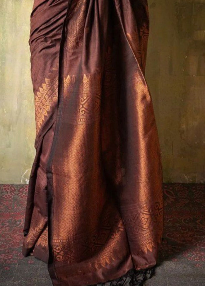 Coffee Banarasi Silk Saree With Blouse Piece