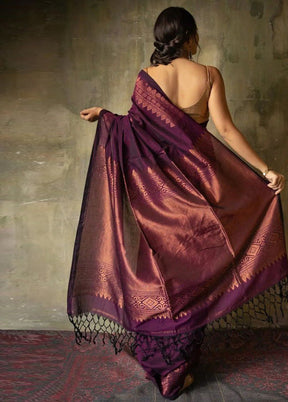 Wine Banarasi Silk Saree With Blouse Piece