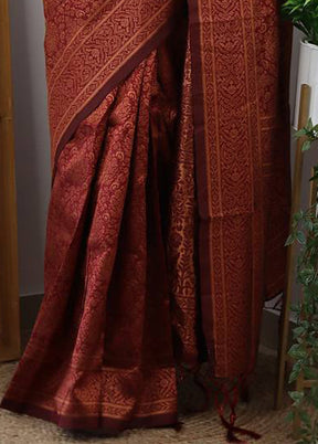 Maroon Banarasi Silk Saree With Blouse Piece