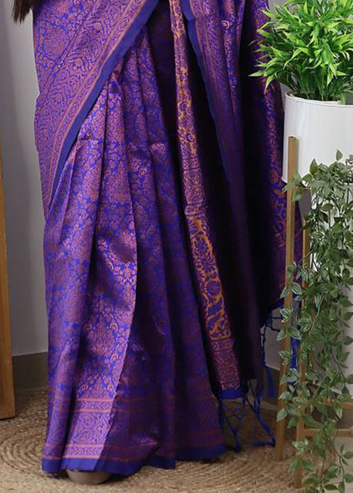 Royal Blue Banarasi Silk Saree With Blouse Piece