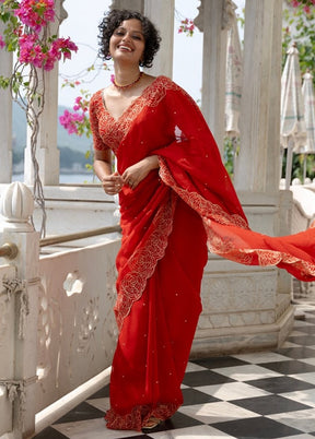 Red Organza Saree With Blouse Piece