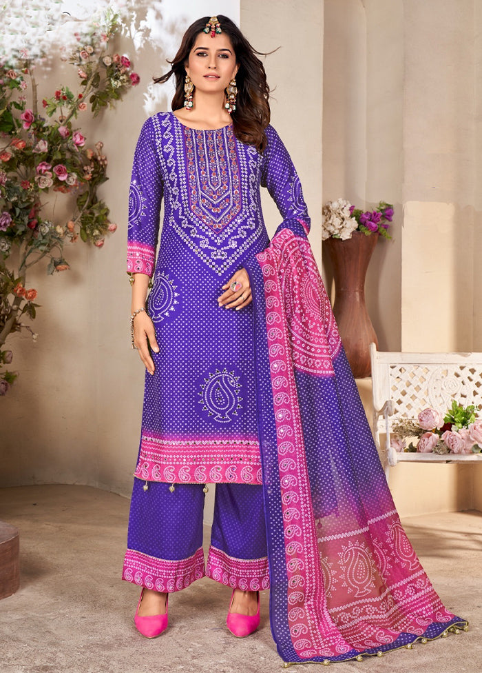 3 Pc Multicolor Readymade Silk Suit Set