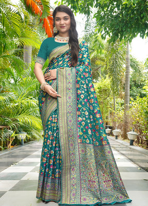 Rama Pasmina Silk Saree With Blouse Piece