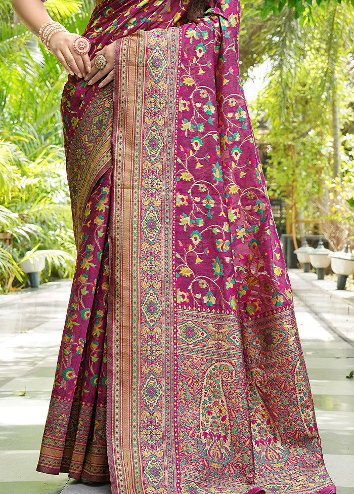 Wine Pasmina Silk Saree With Blouse Piece