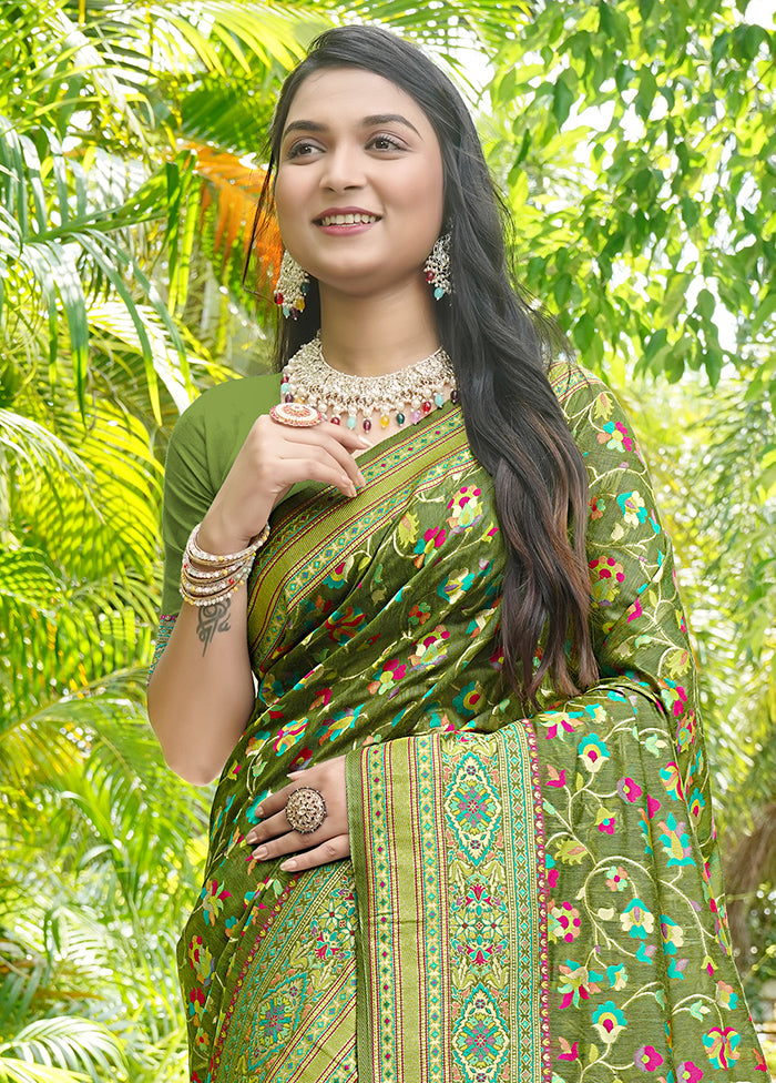 Mehendi Green Pasmina Silk Saree With Blouse Piece