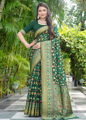 Dark Green Pasmina Silk Saree With Blouse Piece