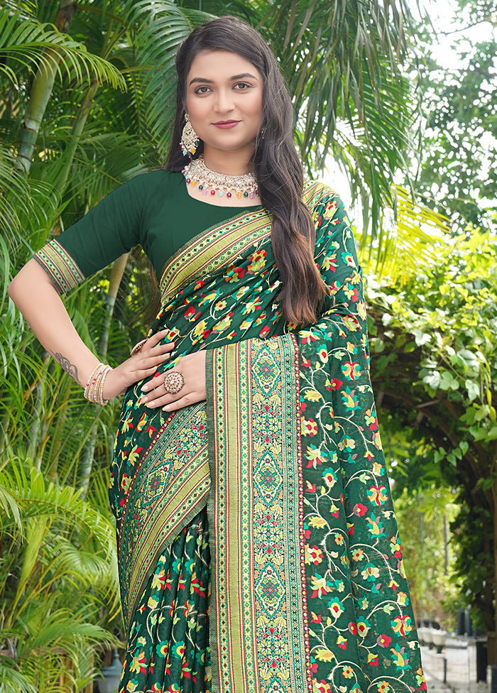 Dark Green Pasmina Silk Saree With Blouse Piece