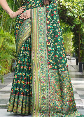 Dark Green Pasmina Silk Saree With Blouse Piece