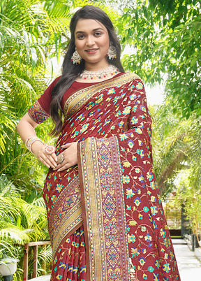 Maroon Pasmina Silk Saree With Blouse Piece