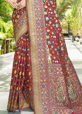 Maroon Pasmina Silk Saree With Blouse Piece