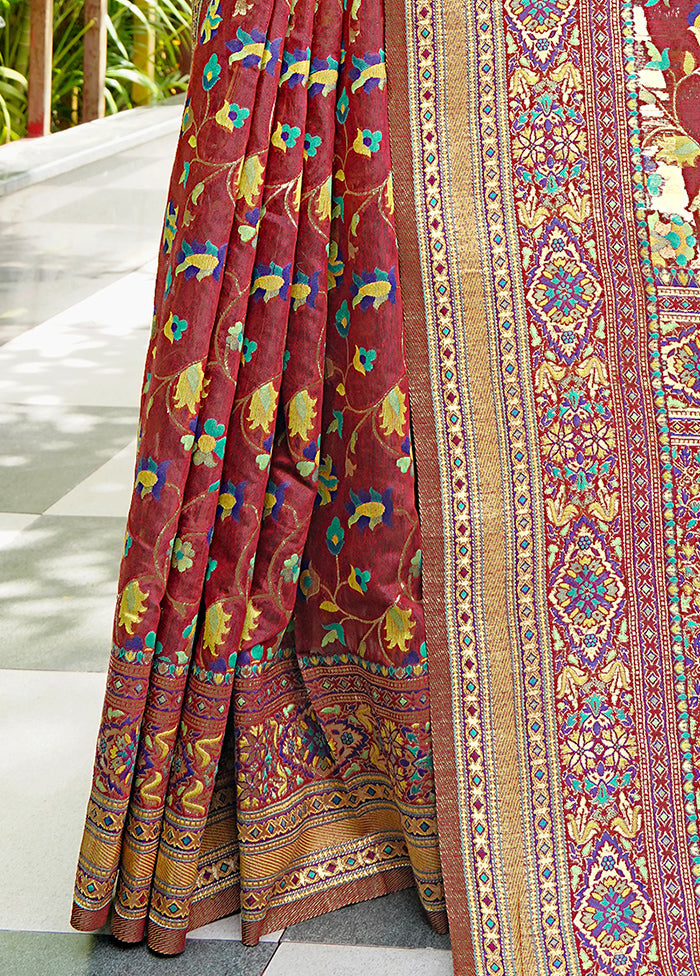 Maroon Pasmina Silk Saree With Blouse Piece