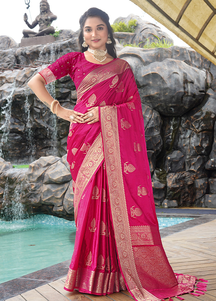 Rani Satin Silk Saree With Blouse Piece