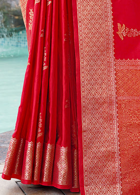 Red Satin Silk Saree With Blouse Piece