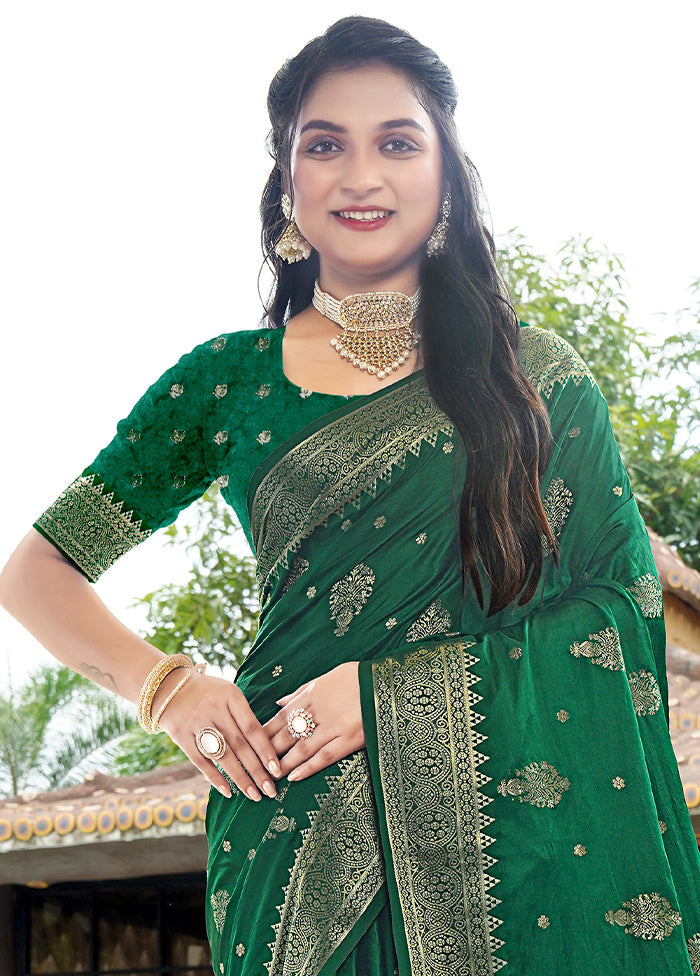 Dark Green Satin Silk Saree With Blouse Piece