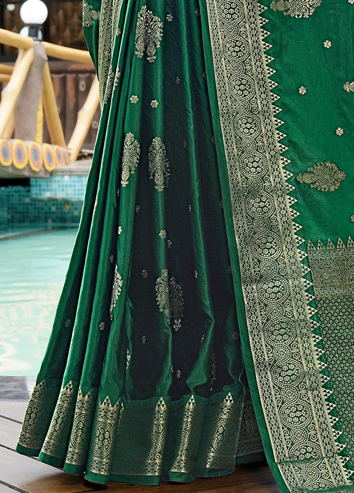 Dark Green Satin Silk Saree With Blouse Piece