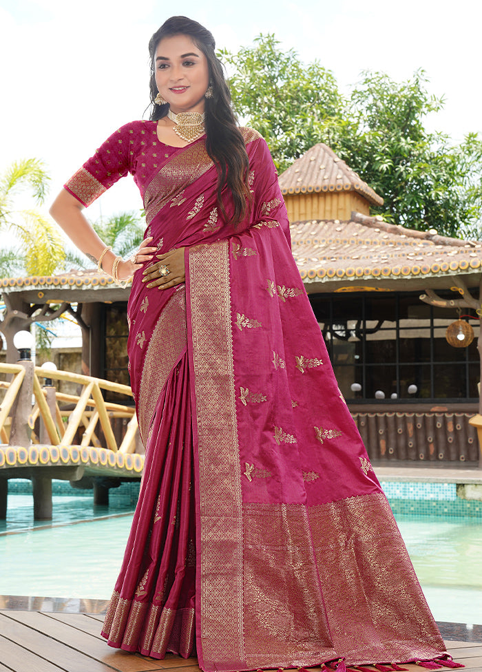 Wine Satin Silk Saree With Blouse Piece