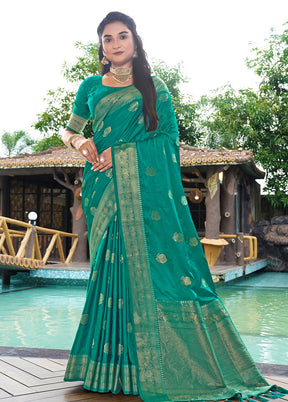 Rama Satin Silk Saree With Blouse Piece