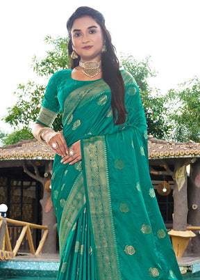 Rama Satin Silk Saree With Blouse Piece