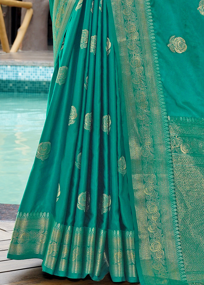 Rama Satin Silk Saree With Blouse Piece