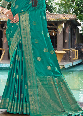 Rama Satin Silk Saree With Blouse Piece