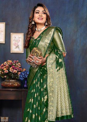 Dark Green Organza Saree With Blouse Piece